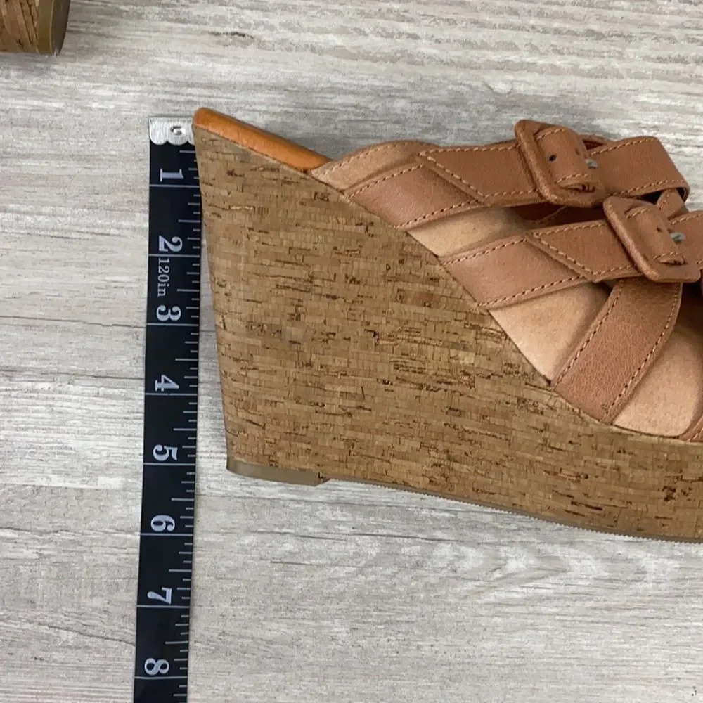 Lucky Brand Latrice Buckle Leather Wedge Sandals